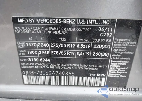2011 Mercedes-Benz Gl 450 4Matic from USA, damaged, VIN 4JGBF7BE6BA749855